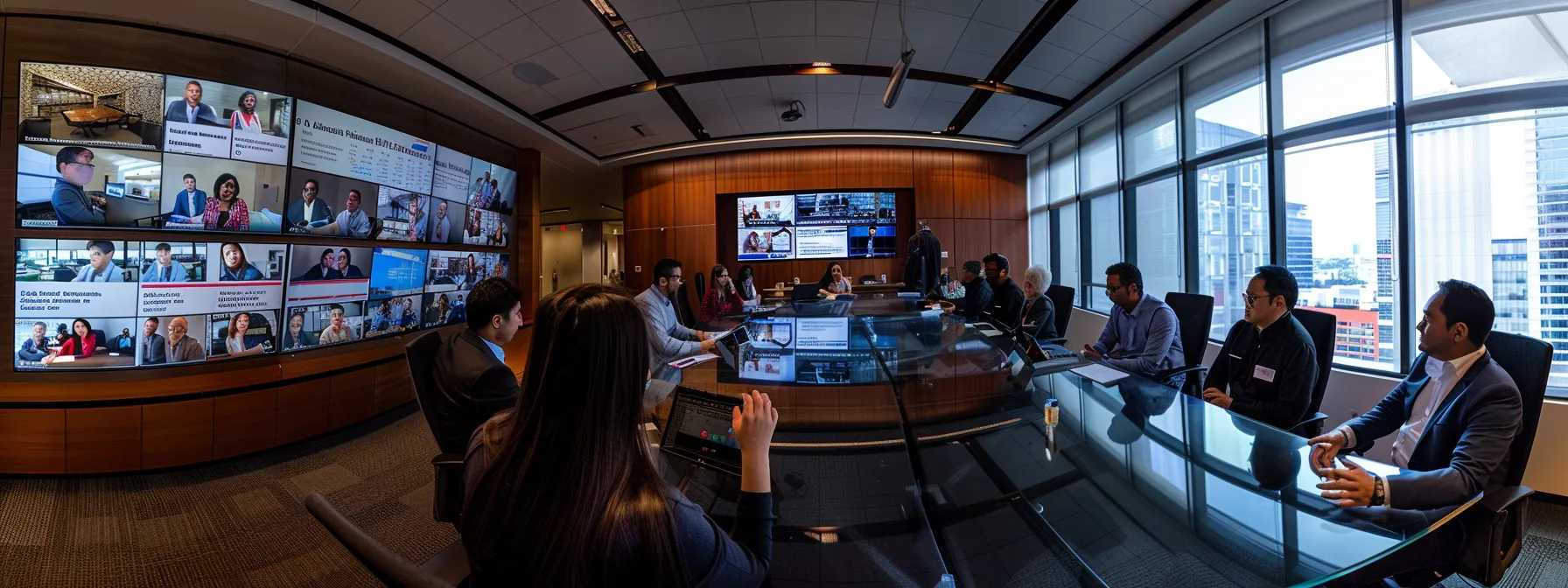 a modern office setting displays a diverse group of professionals engaged in a collaborative discussion around a sleek conference table, with digital screens showcasing customer review analytics and response strategies, emphasizing the importance of effective communication in customer service.