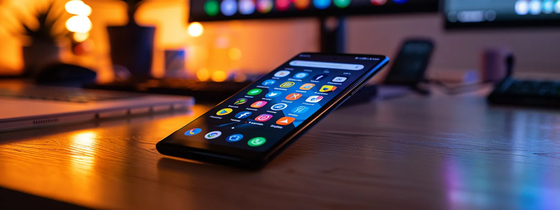 a sleek smartphone displaying the google reviews interface sits on a polished office desk, illuminated by focused task lighting, symbolizing the process of managing online feedback in a professional business environment.