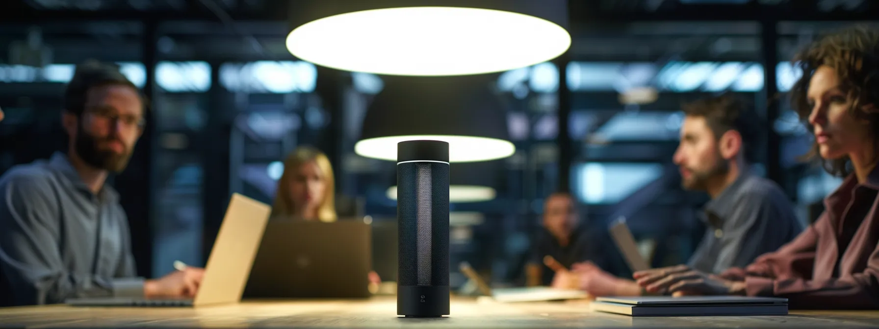 a confident group of successful business professionals engaged in an in-depth discussion at a modern office conference table, showcasing laptops and documents filled with authentic client testimonials and case studies under bright, focused overhead lighting.