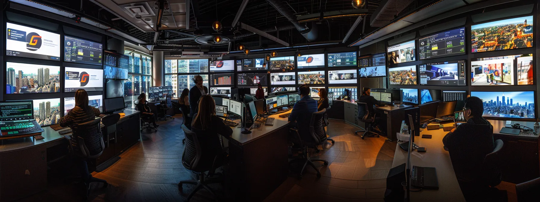 a dynamic urban office workspace filled with professionals analyzing data on sleek screens, showcasing advanced ai tools and digital marketing strategies to illustrate the future of ecommerce seo trends.