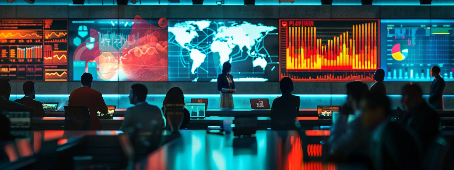 a sleek, modern conference room filled with business professionals engaged in a dynamic discussion, surrounded by vibrant charts and graphs illustrating various pricing models for local seo services, under bright, focused lighting that emphasizes the intensity of the conversation.