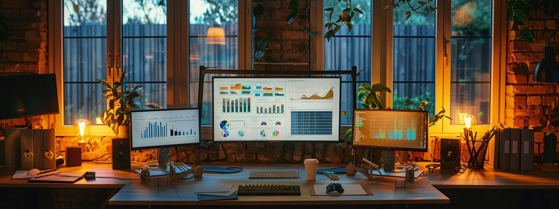 a sleek, modern office workspace displays multiple screens showing real-time citation tracking tools and analytics dashboards, emphasizing a focus on data accuracy and management efficiency.
